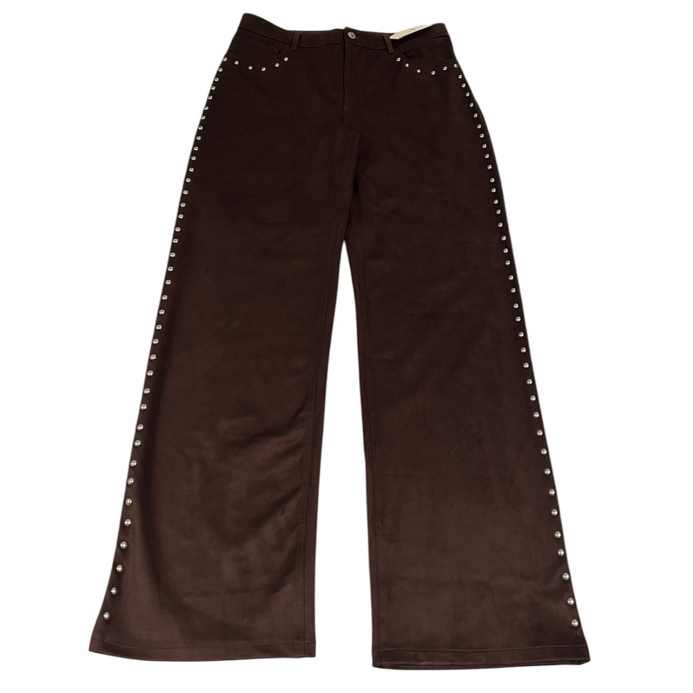 NWT‎ Abercrombie & Fitch The 90s Relaxed Studded Vegan Suede Pants Brown 30L